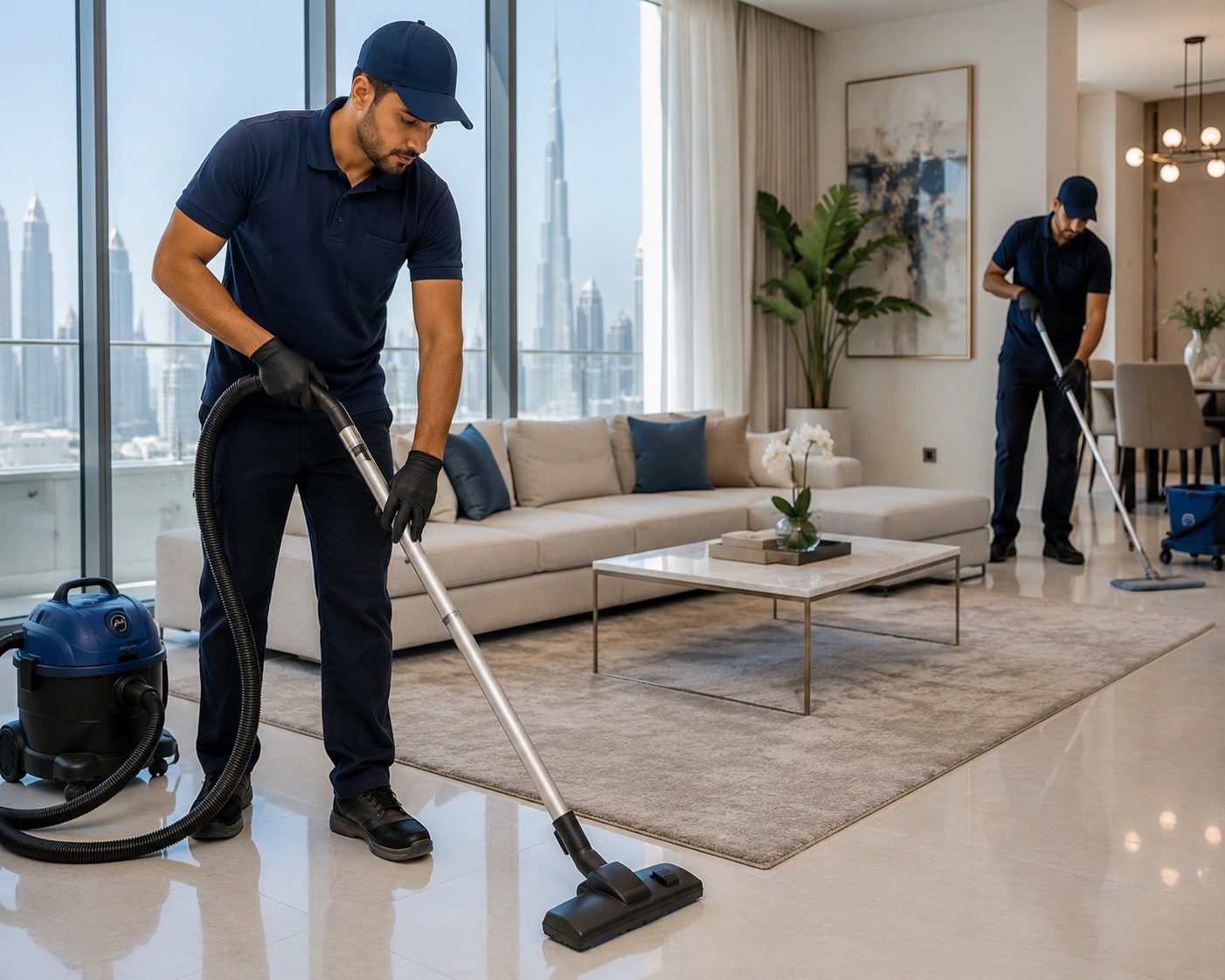 A professional cleaner vacuuming