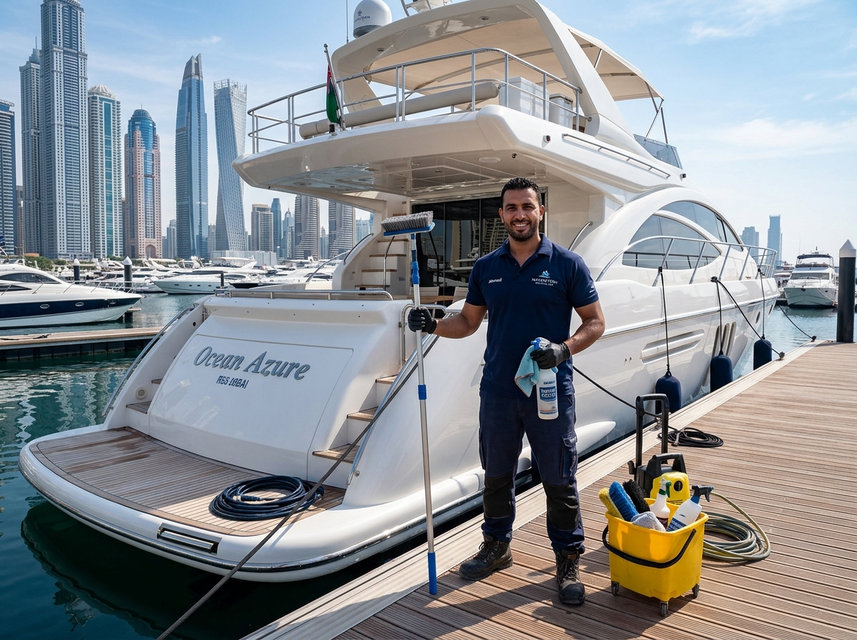 Technician cleaning luxury